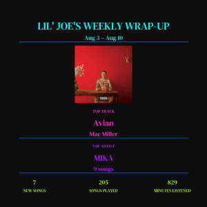 Example of a weekly recap image of my Spotify listening sessions.